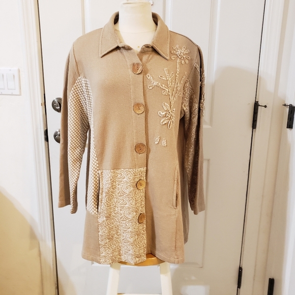 Coldwater Creek Size Petite Large Beige Floral Button-Up Jacket - Picture 1 of 9